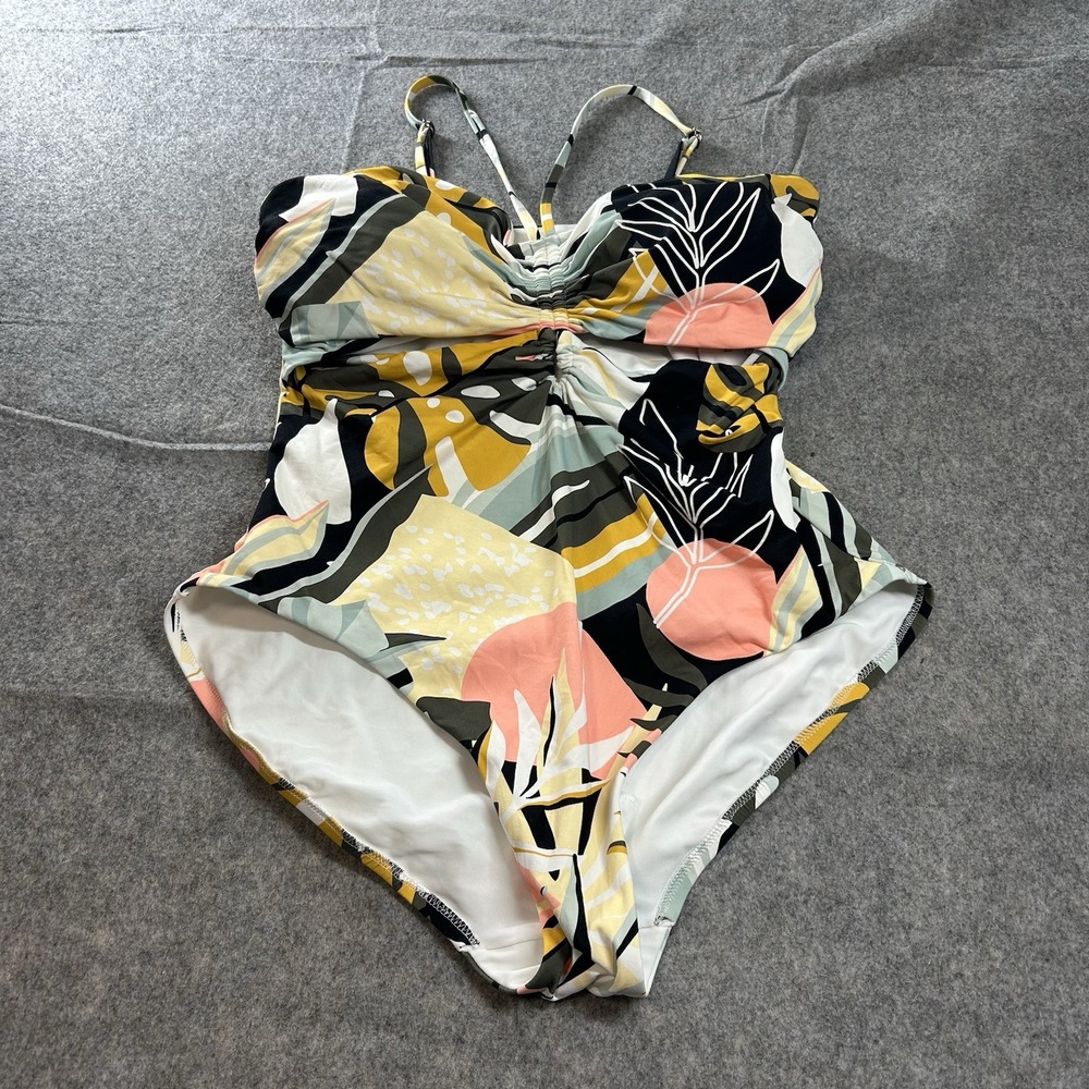 Calia Swimsuit Women's 12 Tummy Control Cut Out Floral One Piece Palm Beach